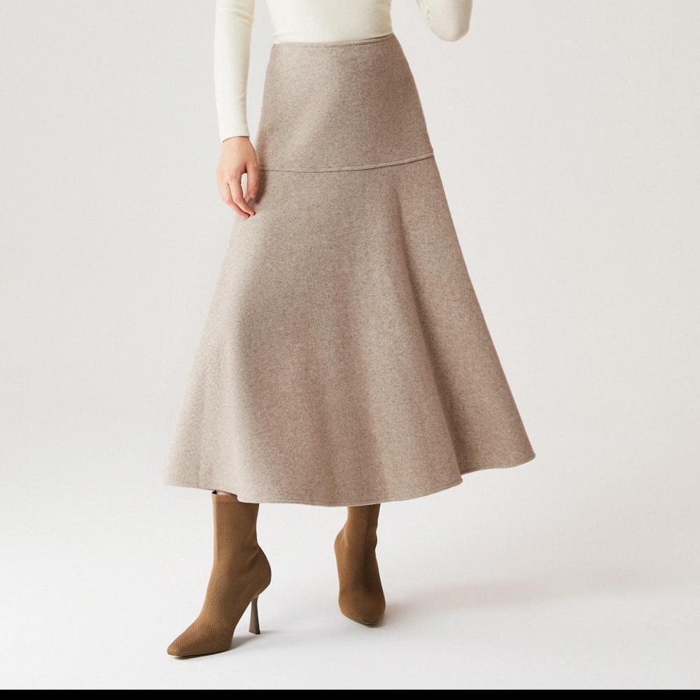 OGL Tan Wool-Like A-Line Skirt